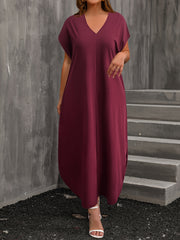  Casual Dress Women's Plus Solid Batwing Sleeve V Neck