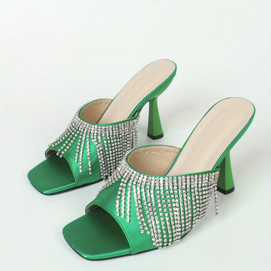 Women's Rhinestone Stiletto Heels Square Toe Dress Pumps