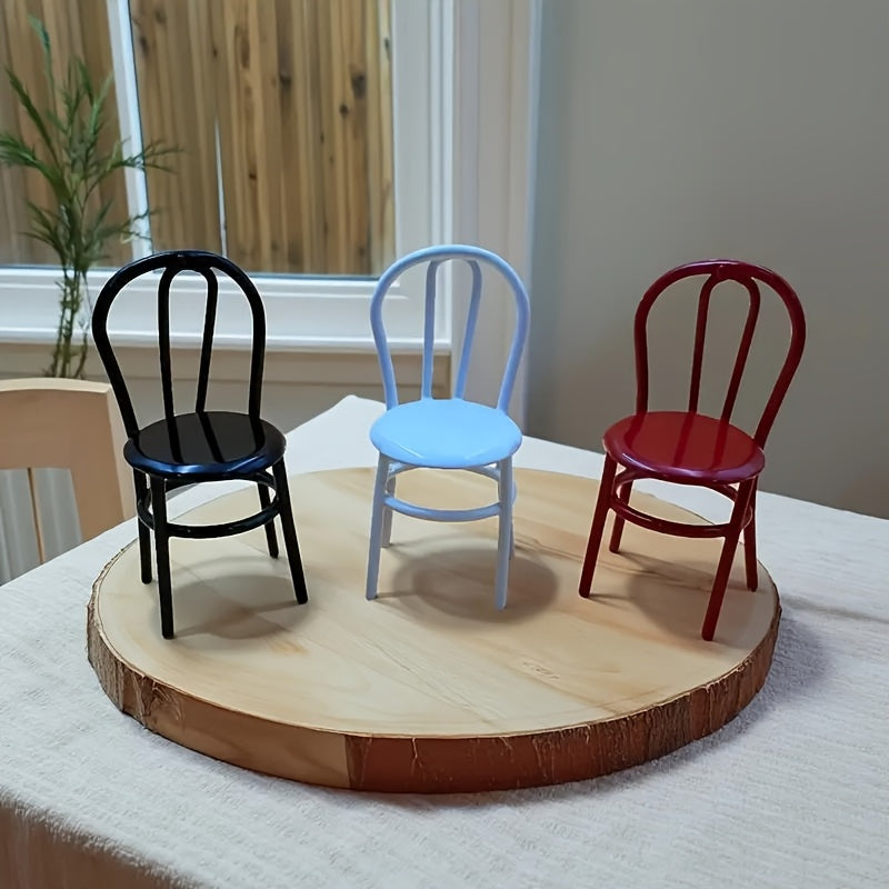 Metal Backrest Chair Retro Modern Dollhouse Furniture Red DIY Scene Props