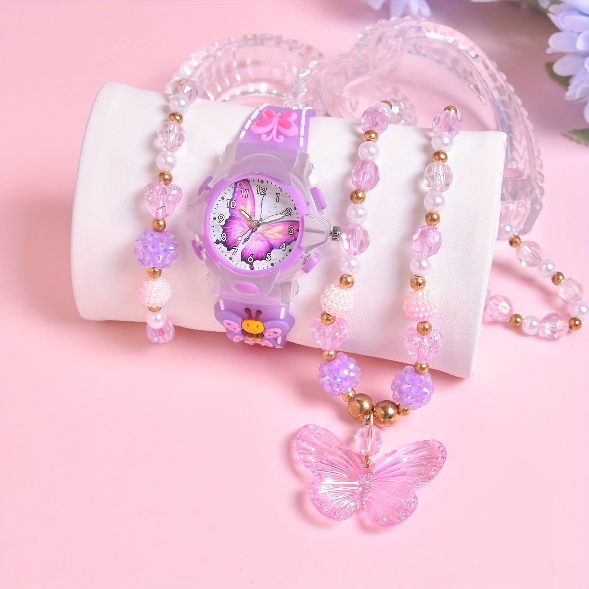 Silicone Strap Quartz Watch for Girls with Butterfly Design