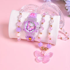 Silicone Strap Quartz Watch for Girls with Butterfly Design