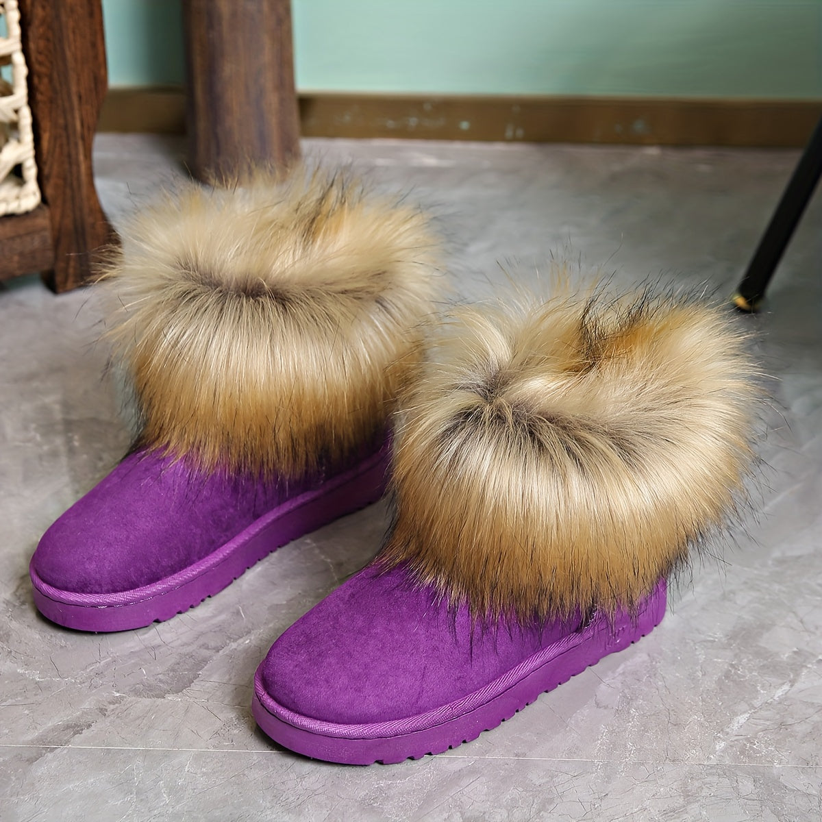 Women's Faux Fur Lined Thermal Snow Boots Non Slip Winter Warm Shoes