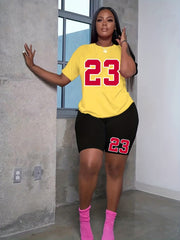  Women's Number Print Tee & Shorts Outfit Set