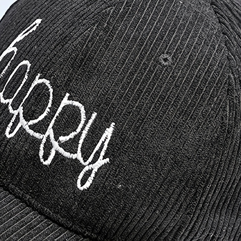 HAPPY Embroidery Corduroy Baseball Cap with Iron Ring