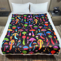 Cartoon Mushroom Print Flannel Blanket for Home and Travel
