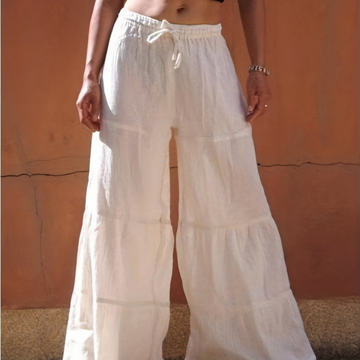  Solid Elastic High Rise Wide Leg Trousers