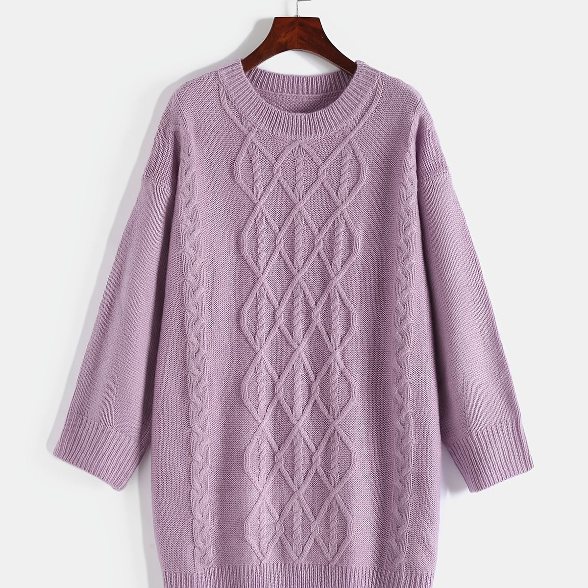 Solid Jacquard Round Neck Sweater Plus Size Women's Long Sleeve Pullover