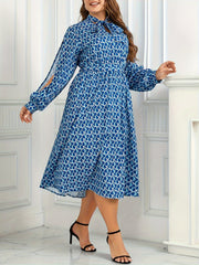 Women's Plus Allover Print Lantern Sleeve Midi Dress