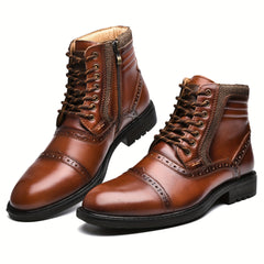 Men's Cap Toe Brogue Oxford Boots Comfortable Formal Shoes
