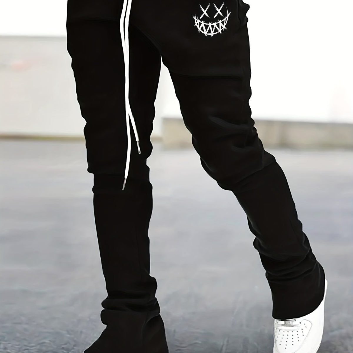 Smile Face Flare Pants Men Drawstring
