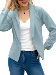 Long Sleeve Open Front Lapel Blazer & Stylish Tops For Office
