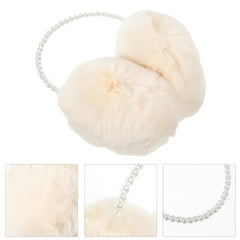 Women's Beige Pearl Winter Earmuffs Soft Fleece Lined Headband