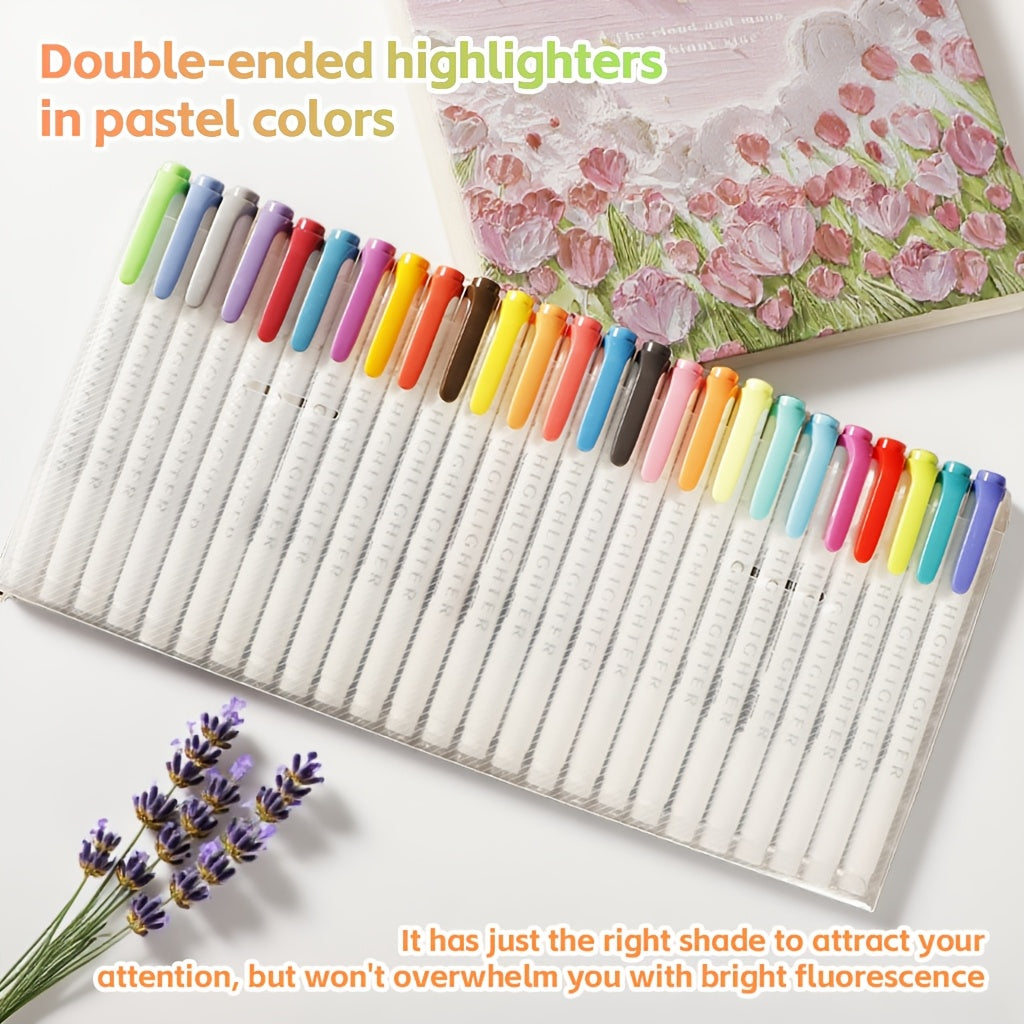 25 Dual Tip Highlighters Fine Chisel Tips Quick Dry Water Based Vibrant Colors