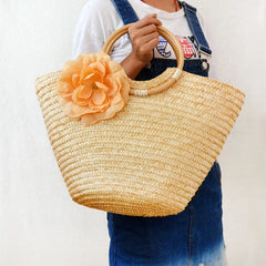 Circle Bamboo Handle Straw Bag Flower Bag A4105