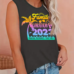 Ombre Graphic Print Round Neck Tank Top