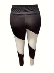  Coloeblock Cow Print Leggings Medium Stretch Slim Fit