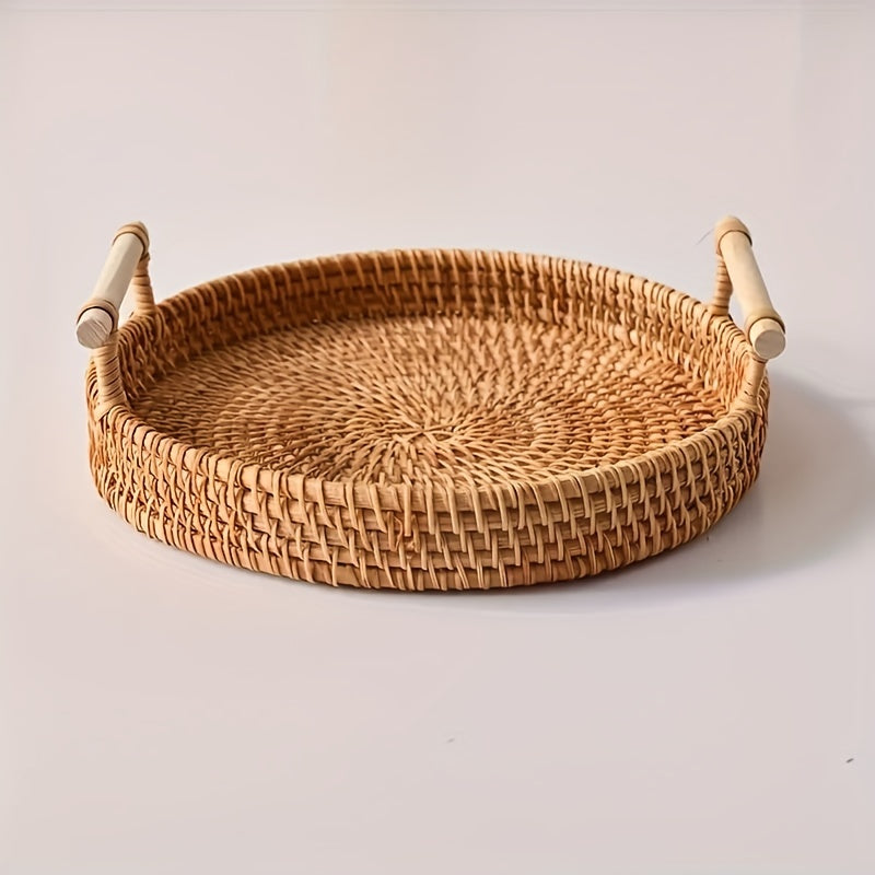 Rattan Serving Tray Double Ear Tea Tray Fruit Plate Bread Snack Basket