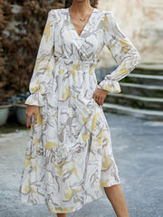 Women's Plus Marble Print Maxi Dress with Flounce Sleeves