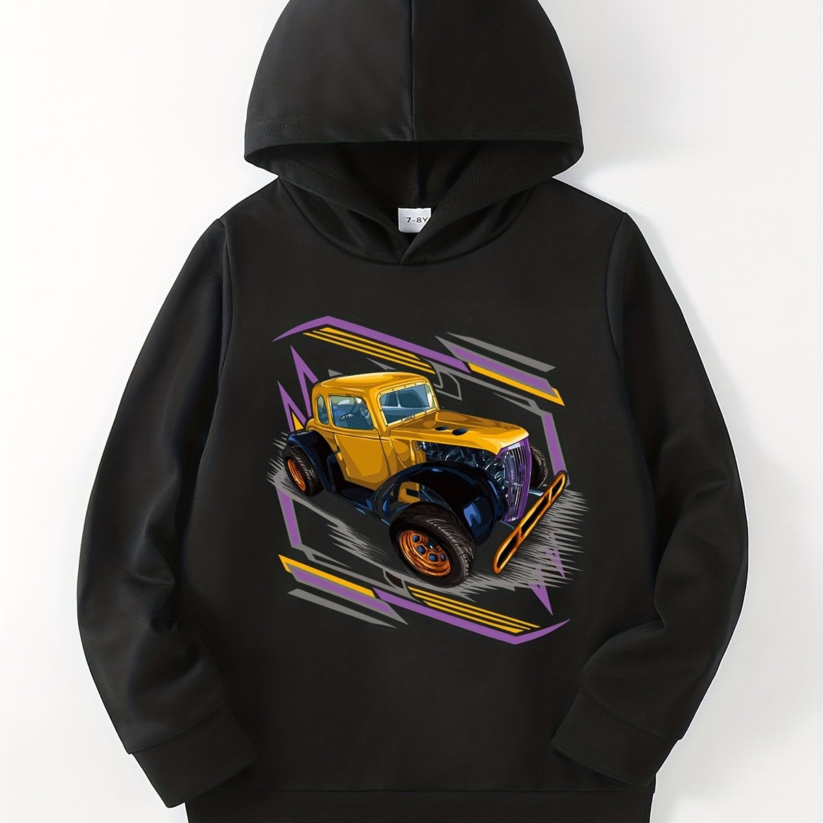 Cartoon Car Print Boys Hooded Sweatshirt for Spring Fall
