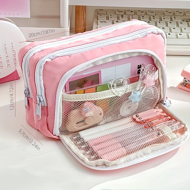 Large Capacity Pencil Case Handheld Stationery Box Portable Office School Girl
