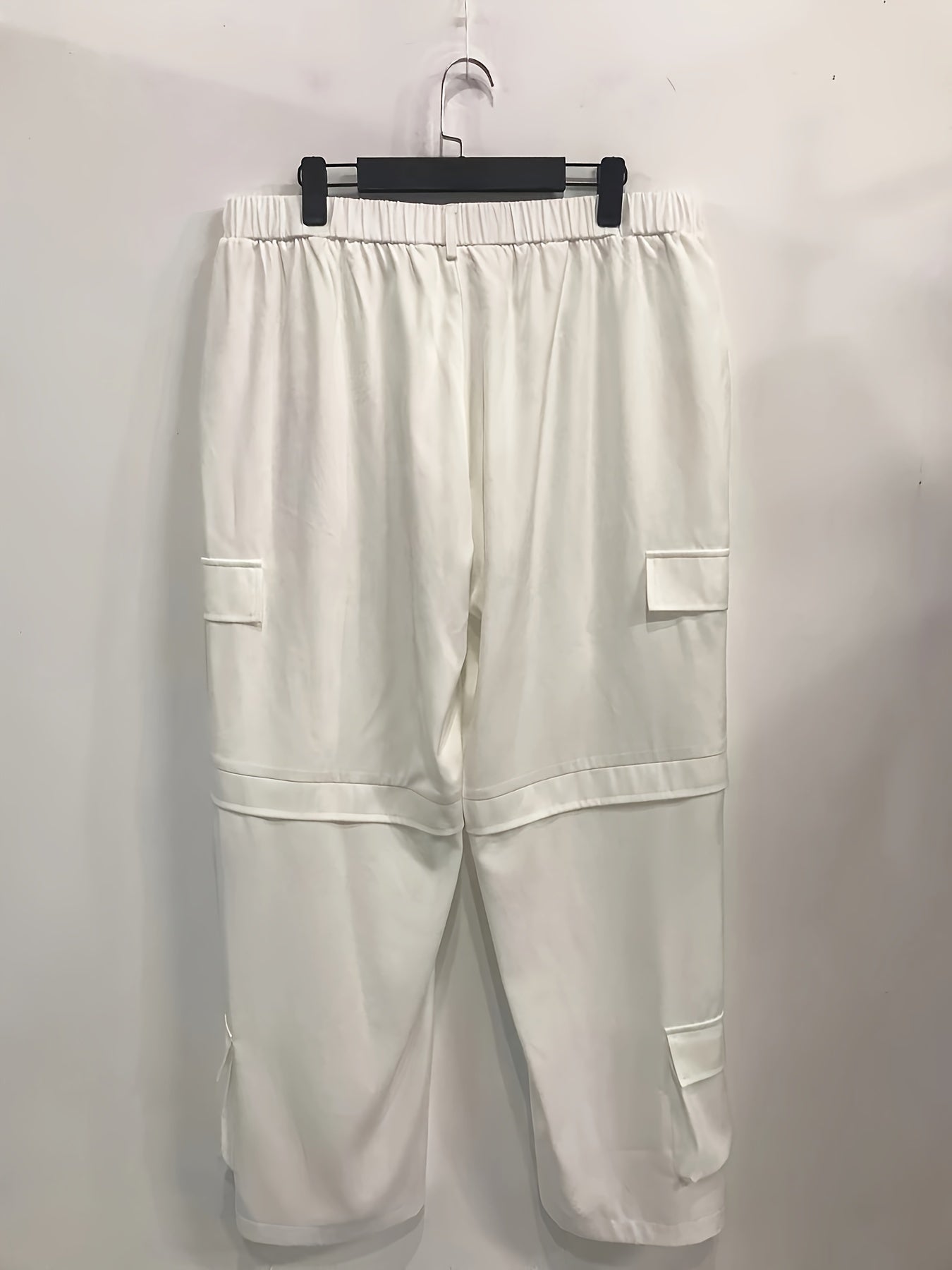  Solid High Rise Wide Leg Cargo Trousers