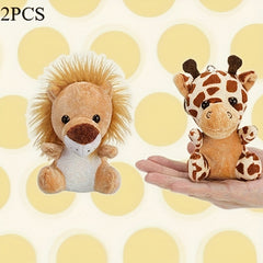 Cute Lion Giraffe Plush Keychain 2pcs