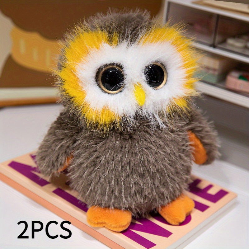 2pcs Realistic Owl Plush Dolls Soft Stuffed Toys Khaki & Grey