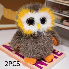 2pcs Realistic Owl Plush Dolls Soft Stuffed Toys Khaki & Grey