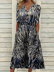  Allover Print Short Sleeve Midi Dress