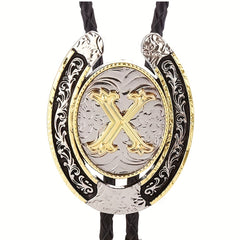 Golden Initial Letter X Bolo Tie Western Cowboy Men's Necktie