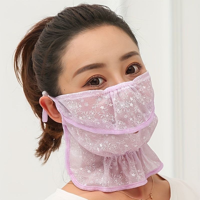 Floral Print Lace Face Covering Thin Neck Gaiter