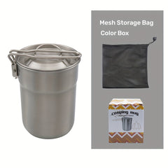 Silver Outdoor Stainless Steel Cooking Pot with Lid - Camping Light