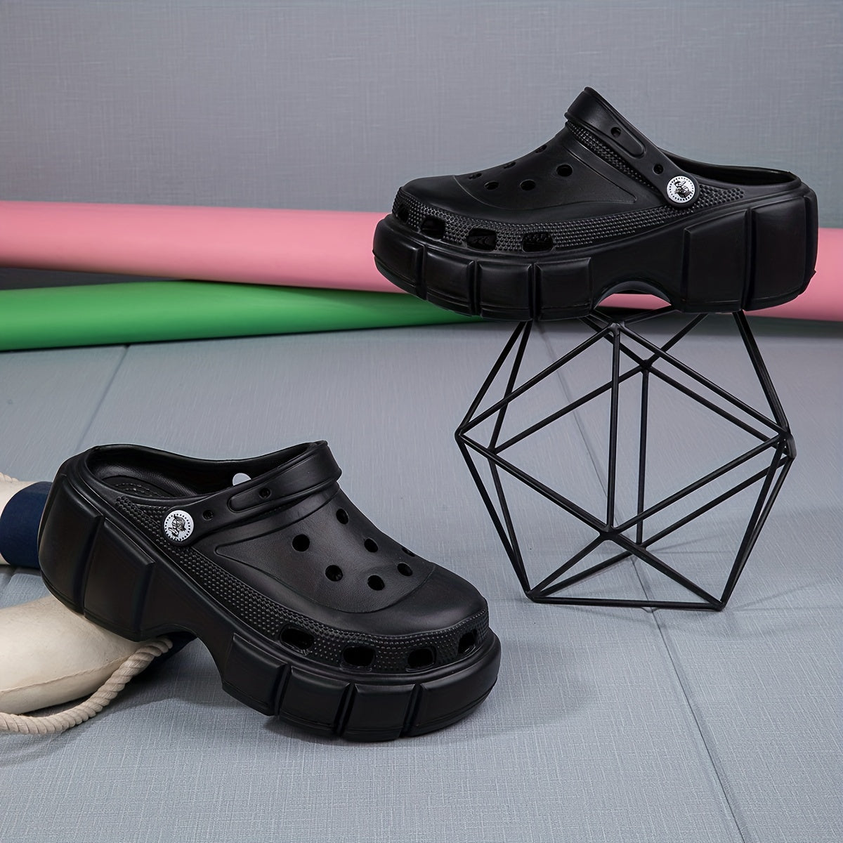 Women's Platform Chunky Clogs Closed Toe Hollow Out Sandals