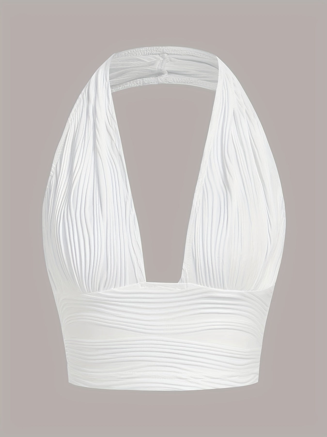 Y2K Textured Crop Halter Top Sexy V Neck Backless Halter Top