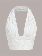Y2K Textured Crop Halter Top Sexy V Neck Backless Halter Top
