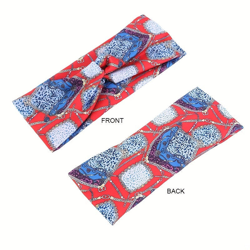 Boho Women Print Cross Knotted Headband Elastic Head Wrap Bandana