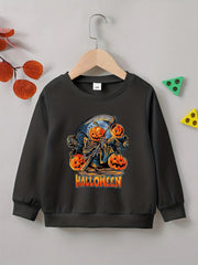 Halloween Party Pumpkin Skeleton Print Boys Casual Sweatshirt