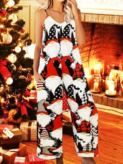  Christmas Dwarf Print Wide Leg Jumpsuit
