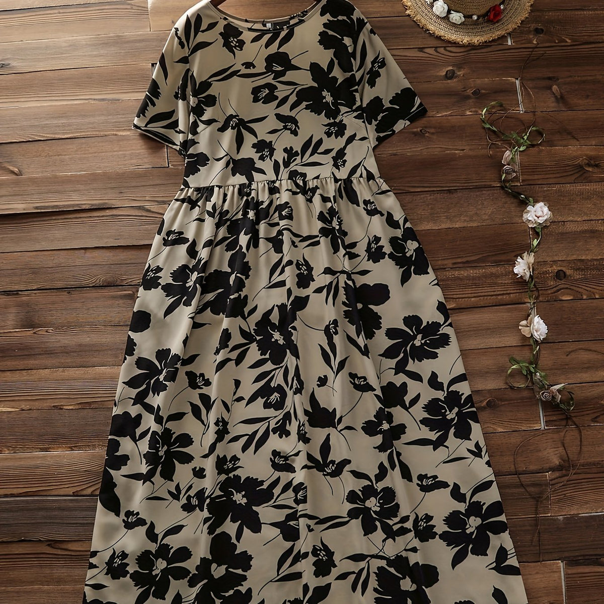  Casual Dress Womens Plus Floral Print Short Sleeve