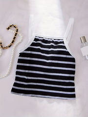 Colorblock Striped Cami Top Ribbed Knit Slim Fit Top