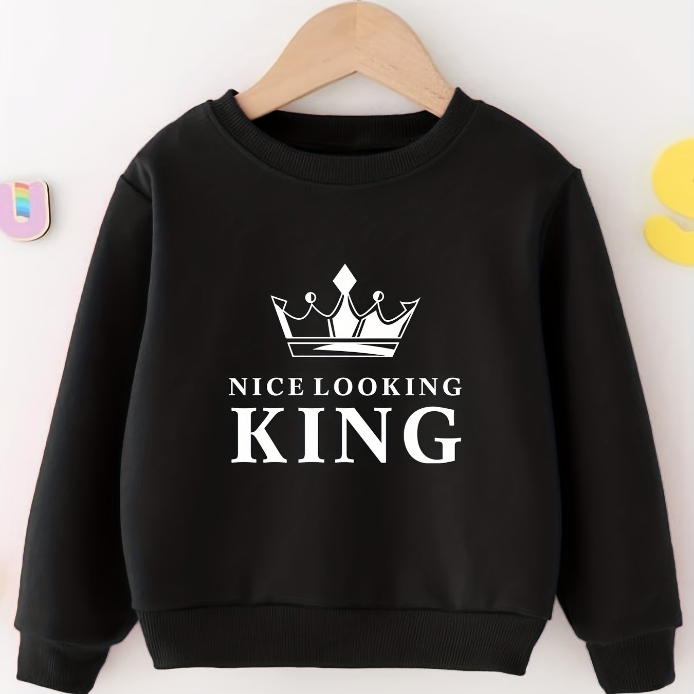 Boys 'King' Print Round Neck Sweatshirt for Spring/Autumn