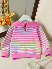 Girls' Striped Graphic Sweatshirt with Sweet Collar