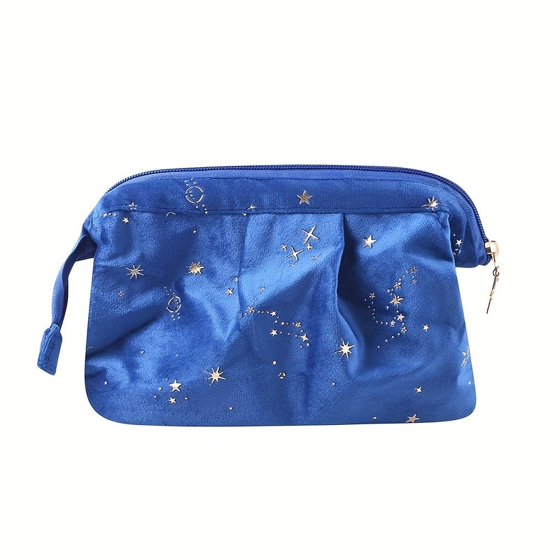 Portable Star Print Makeup Bag Velvet Polyester Wash Bag