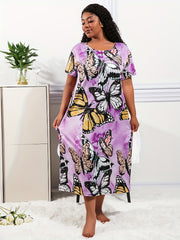  Tie Dye Butterfly Print Loungewear Dress
