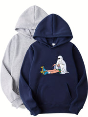 2pcs Pattern Print Boys Casual Pullover Hooded Sweatshirt