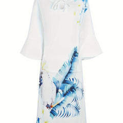  Bird & Leaf Print Maxi Dress