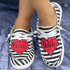 Women's Striped & Red Heart Pattern Boat Shoes