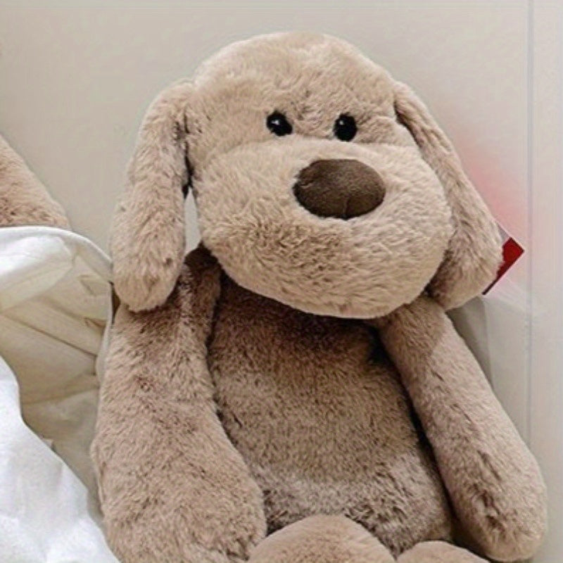 Beige Plush Puppy Toy Soft Stuffed Dog Brown Ears & Paws