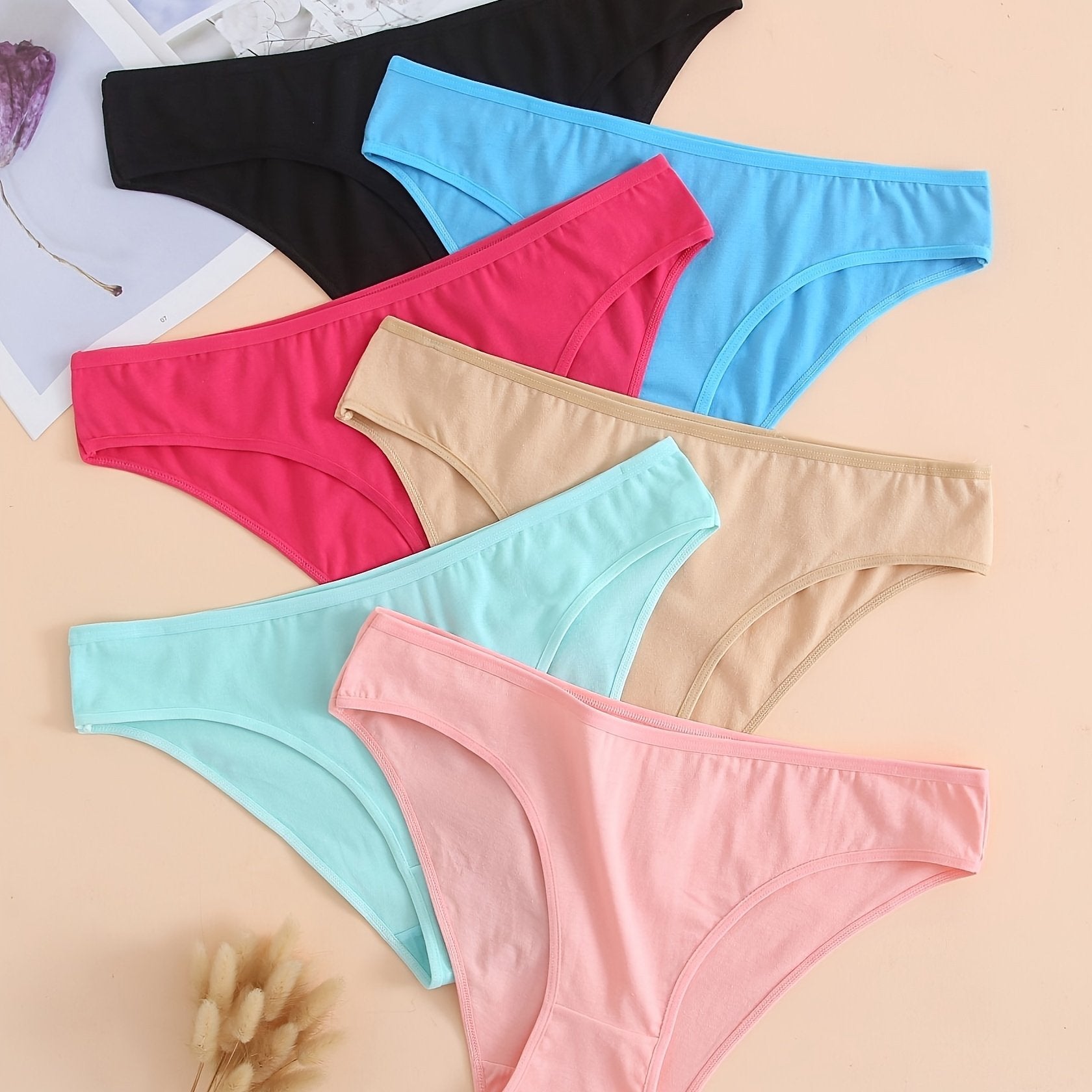 6 Pack Plus Size Basic Panties Set Women's Plus Solid Medium Panties