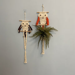 Cute Owl Hand Woven Flowerpot Hanging Basket Kids Room Decor Wall Pendant